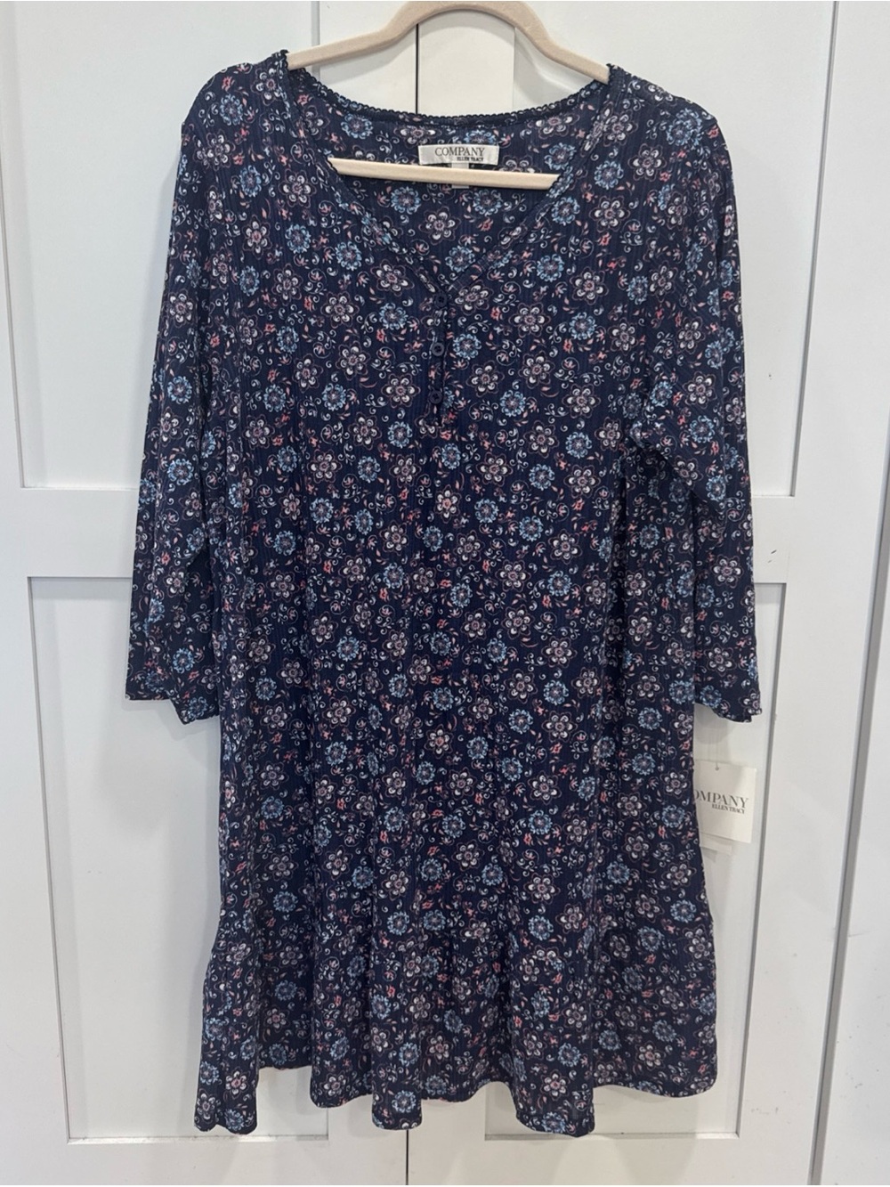 NWT The Company Ellen Tracy Navy Floral Swing nightshirt gown Cottagecore Sz 1X